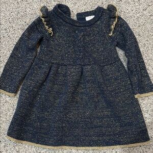 Petit Lem Navy and Gold Knit Ruffle Dress